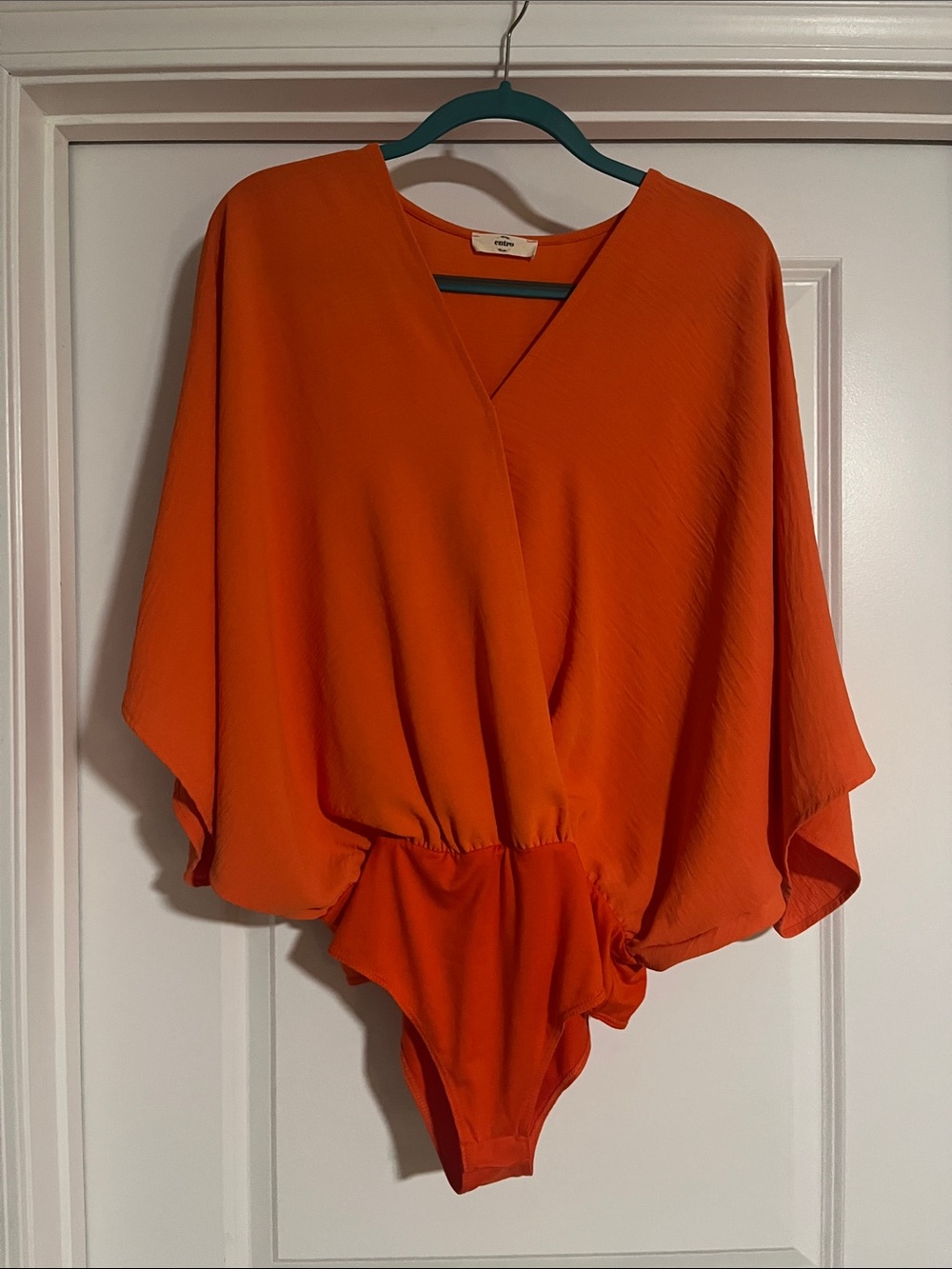 entro V-Neck Dolman Sleeve Wrap-Front Orange Bodysuit